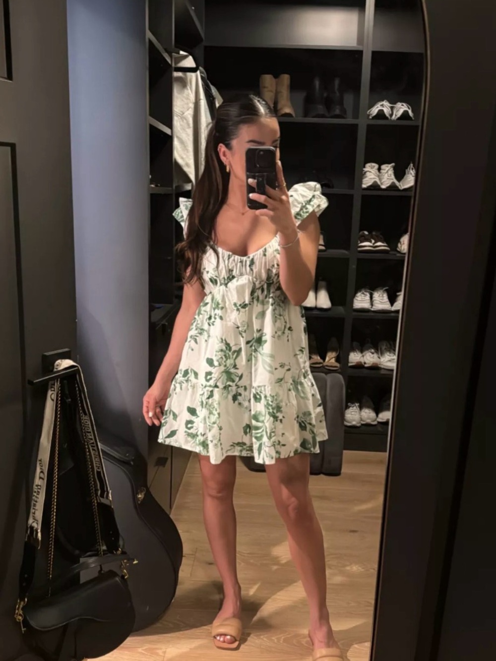 Abercrombie & Fitch White Mini Dress with Green Floral Print